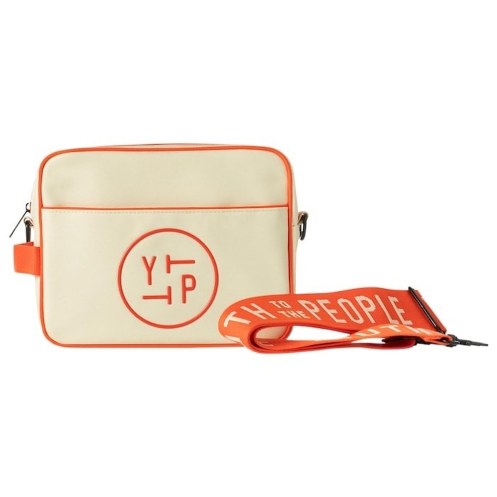 Youth To The People YTTP Crossbody Bag Cream Orange Canvas Logo Strap
